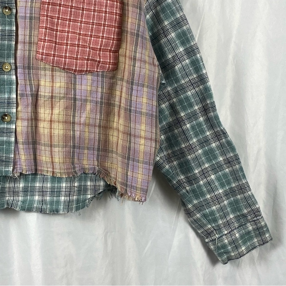 Nectar Clothing Women’s Plaid Patchwork Long Sleeve Cropped Shirt Size Small - Picture 6 of 16